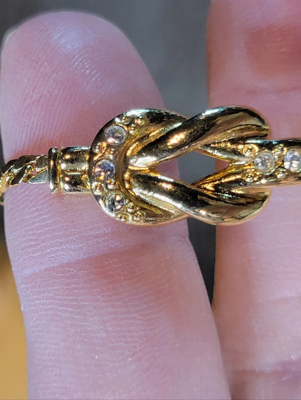 Vintage Gold Tone with Icy Rhinestone Knot Bracelet 6.5